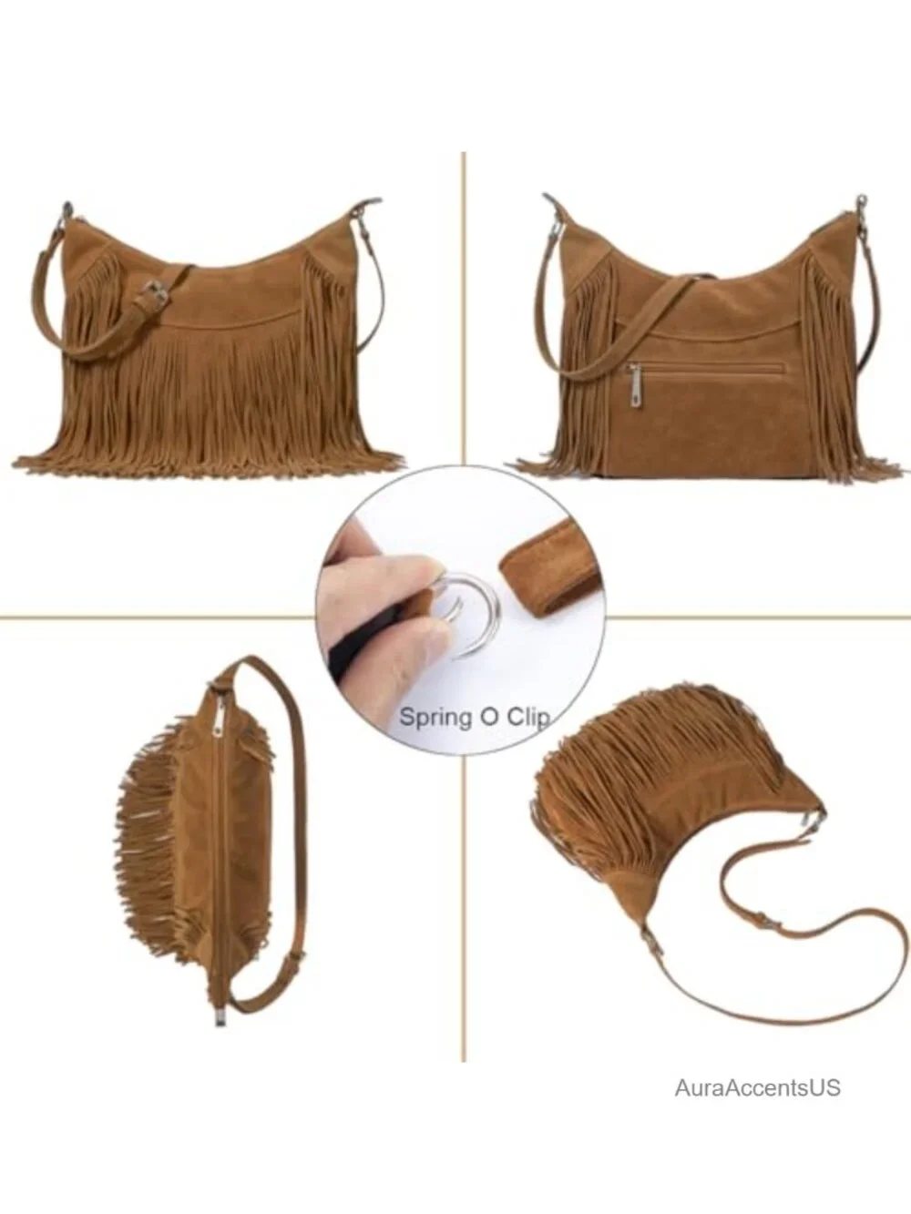 Fringe Hobo Bag Vegan Suede Tassel Crossbody Purse Western Hippie Shoulder Bag